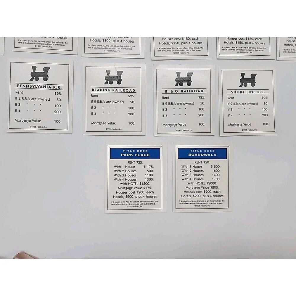 Vtg 1990's Monopoly Property Deeds 28 Cards COMPLETE- Used